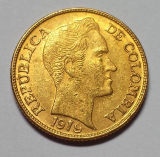 1919 Colombia 5 Peso Gold 1c Start photo