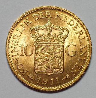1911 Netherlands 10 Guilder Gold 1c Start.  1947 Agw photo