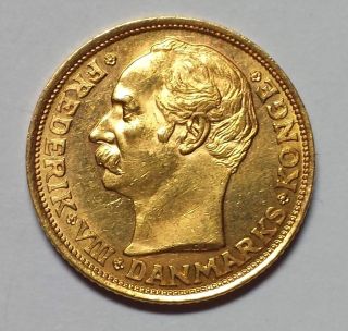 1908 Denmark 10 Kroner Gold 1c Start.  1296 Agw photo
