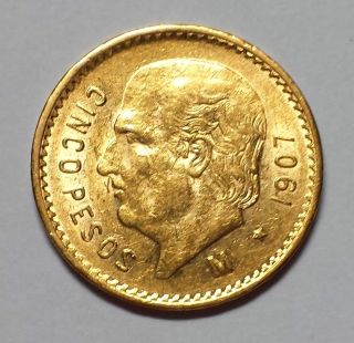 1907 Mexico 5 Peso Gold 1c Start photo
