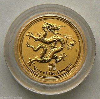 2012 1/20 Oz Lunar Dragon Gold Coin Unc In Capsule photo