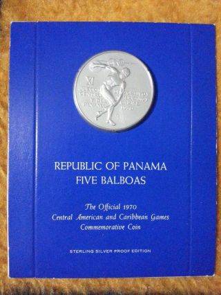 ' 70 Panama Proof 5 Balboas Official Central American&caribbean Games Silver Coin photo
