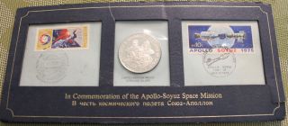 Commemorative Sterling Silver Coin & Stamps Apollo - Soyuz Space Mission 1975 photo