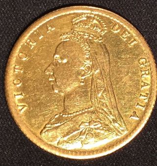 1892 Gold Great Britain Queen Victoria Shield Half 1/2 Sovereign photo