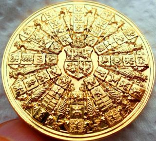 Medal Gold Plated Liberty Coin Illuminati Masonry Medallion Rare Coats Of Arms photo