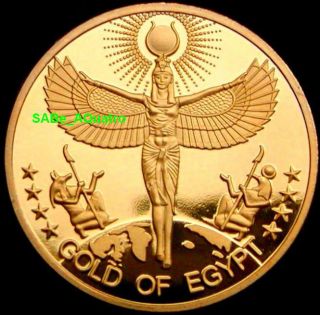 Gift Gold Of Egypt Coin Egyptian Woman Isis Goddess Anubis Horus Zodiac Sun God photo