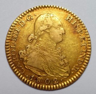 1802/1 - Fa - M Spain 2 Escudo Gold Doubloon.  1904 Agw photo