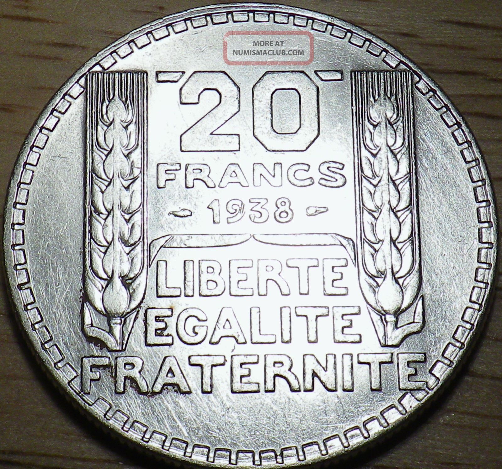 1938 France Silver 20 Francs - Large Bu Coin - Look