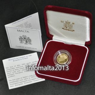 2004 Malta Eu Accession Lm25 Gold Coin Proof And Certificate photo