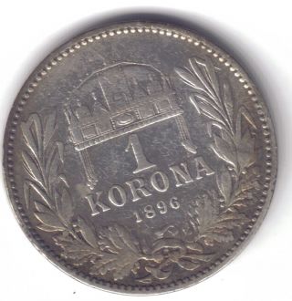 Hungary – Franz Josef 1st - 1 Corona 1896 – Silver – Vf - Toned photo