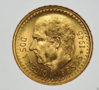 Mexico,  2 An A Half Pesos,  1945.  Gold Coin Au photo