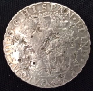 1760 Spanish Silver Coin 8 Real Carlos Iii W/ Chop Marks photo