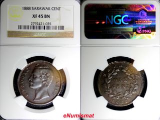 Sarawak Charles J.  Brooke Copper 1888 1 Cent Ngc Xf45 Bn Km 6 photo