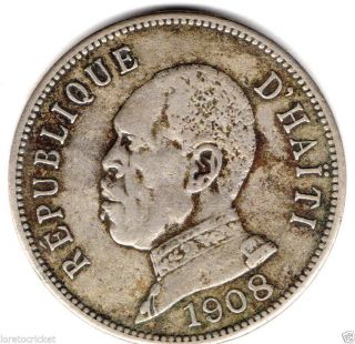 Haiti Strong Vf 50 Centimes 1908 Scarce Coin photo