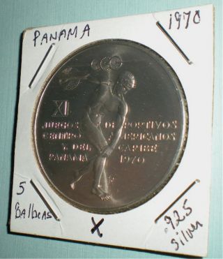 1970 Panama 5 Balboas Coin.  59k Minted.  925 Silver.  1.  0617 Oz.  Asw photo