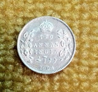 1904 Two 2 Anna British India Silver Coin photo