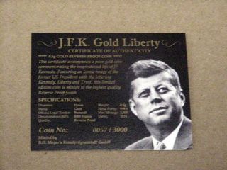 John F.  Kennedy 2014 Gold Burundi - G500f - 1st Day Of Issue - Reverse Proof - Pf70 - 57 photo