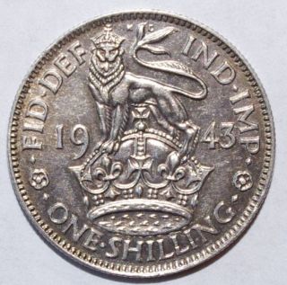 1943 Great Britain Shilling,  Silver Coin - 2 - We Combine Shipment photo