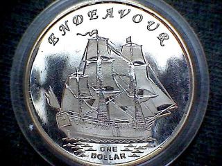 Gilbert Islands Kiribati 2014 Dollar,  Endeavour Sailing Ship Fantasy Coin,  Unc photo