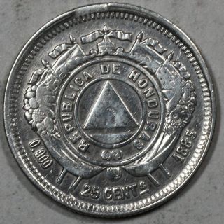 1885 Honduras Silver 25 Centavos Coin photo