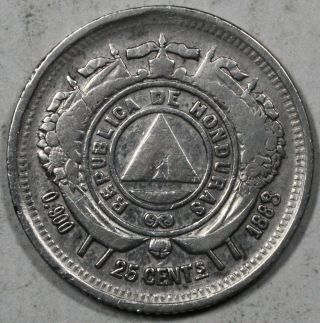 1888 Honduras Silver 25 Centavos Coin photo
