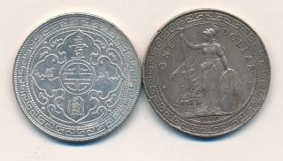 China/gb 1902 (b) & 1930 (b) Silver Trade Dollars - Vf/gvf,  Edge Bumps - L@@k photo
