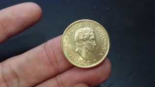1928 Republic Of Colombia Cinco Pesos Gold Coin Ley 0.  916 2/3 photo