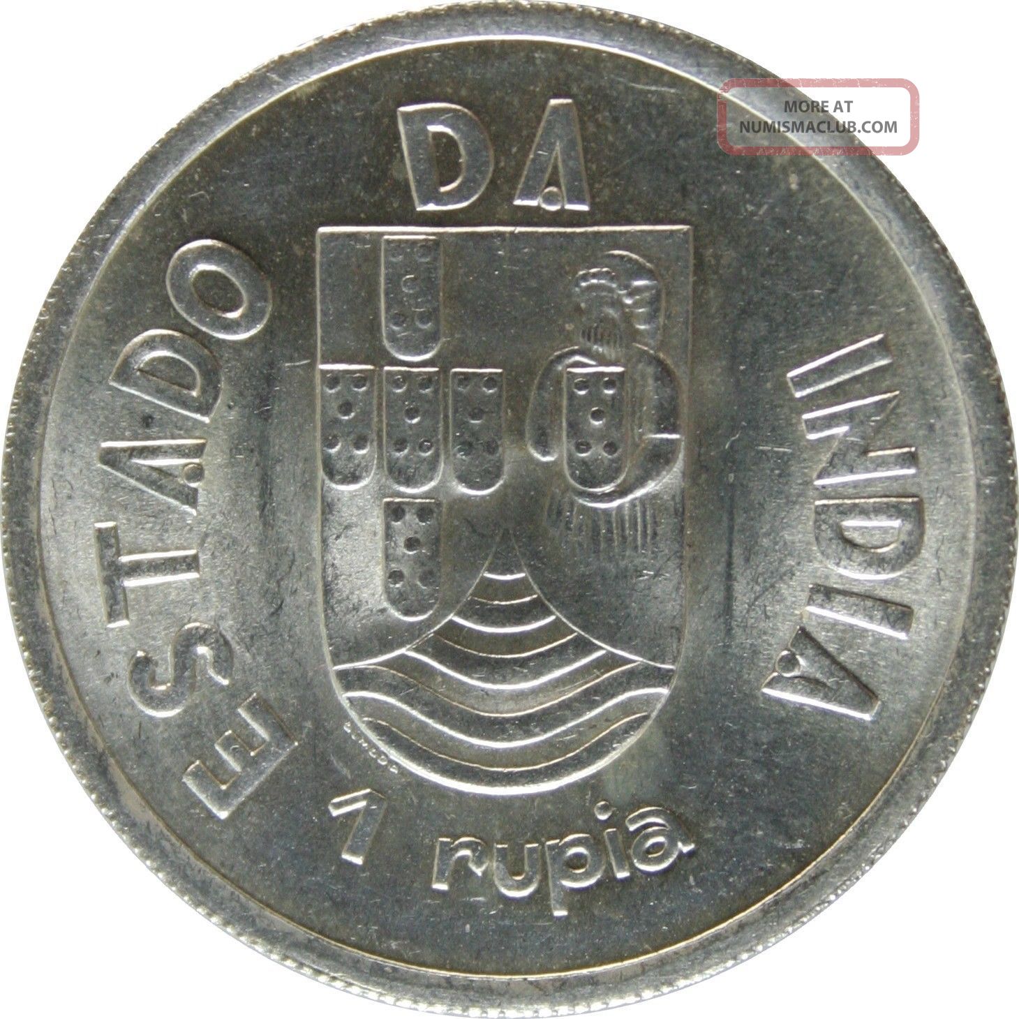 Ek // Rupia Silver Coin 1935 India Portuguese Colony Unc