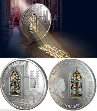 Cook Islands $10 2011 Pf Windows Of Heaven - Westminster Abbey 50g.  Silver photo
