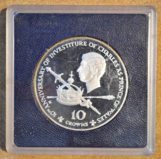 1976 Silver Turks & Caicos Islands 10 Crowns Proof 10th Anniv.  Prince Chalres photo