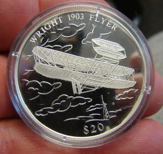 Commemorative Wright Flying Machine Silver Coin - - 20 Grams.  999 Silver W/coa photo