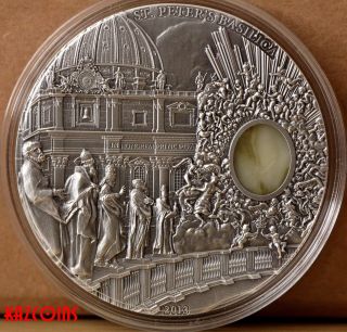 Palau 2013 10$ Mineral Art St.  Peter Basilica Vatikan 2 Oz Silver Coin Amber photo