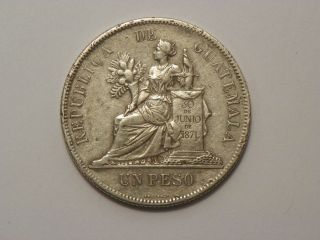 1894 Guatemala Un Peso Large Silver Crown World Coin photo