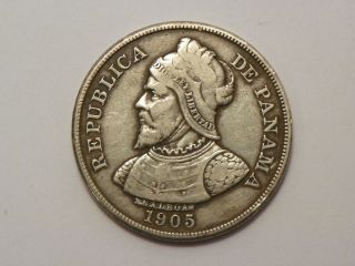 1905 Panama 50 Centesimos De Balboa Large Silver Crown World Coin Scarce photo