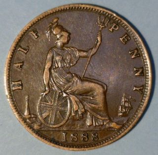 Great Britain 1/2 Penny 1888 Extremely Fine Copper Coin photo