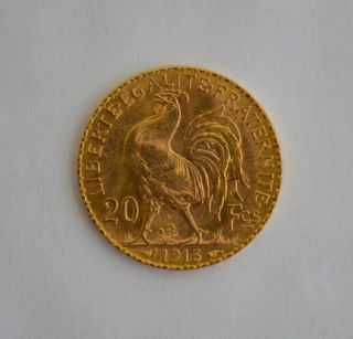 1913 French Rooster 20 Francs Gold Coin State photo