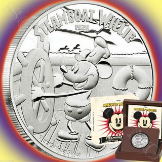 Low 94 - Steamboat Willie 1oz Silver Mickey Mouse Coin Disney 2014 Niue photo