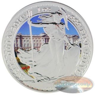 Rare Buckingham Palace 2014 Uk £2 1 Oz.  999 Silver Britannia Color Coin photo