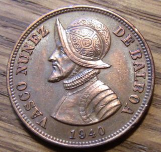1940 Unc Republica De Panama Uno Y Cuarto 1 - 1/4 Centesimos Vasco Nunez Coin Wow photo