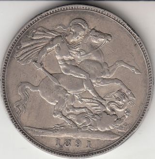 1891 Queen Victoria Large Crown / Five Shilling Coin From Great Britain photo