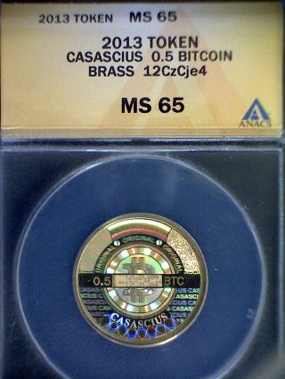 2013 Anacs Ms 65 Loaded 0.  5 Bit Coin - Physical Brass Coin photo