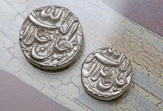 Mughal India Akbar Lahore Azar Ie48 1/4 & Di Ie47 1/2 Rupee Km 66.  3 & 58.  2 photo