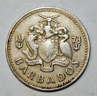 1973 25 Cents Barbados Coin World Foreign South America photo