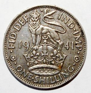 1941 Great Britain Shilling,  Silver Coin - 2 - We Combine Shipment photo