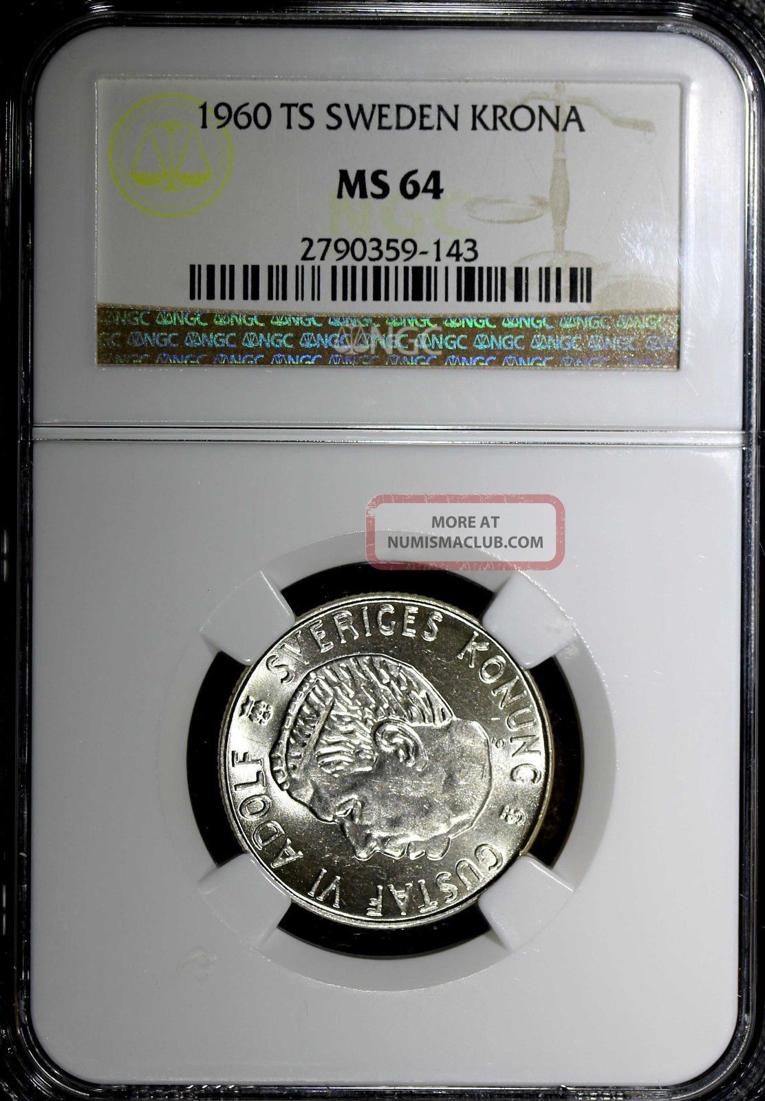 Sweden Gustaf Vi Silver 1960 Ts 1 Krona Ngc Ms64 Km 826 N R