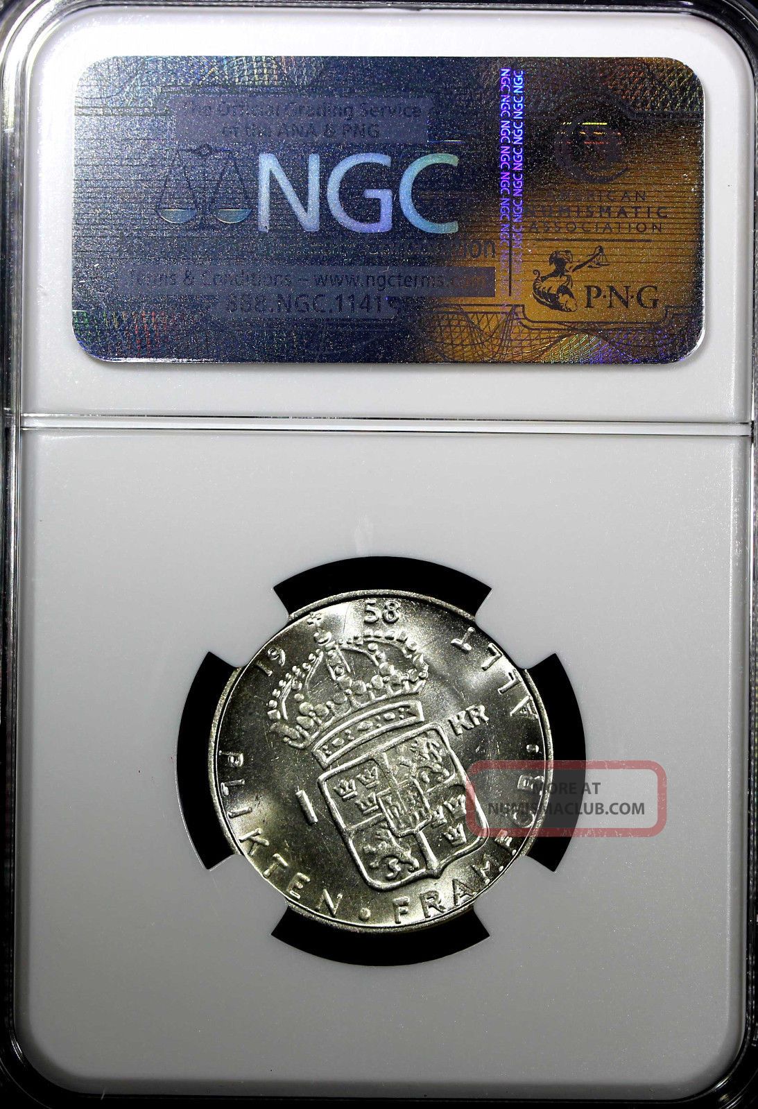 Sweden Gustaf Vi Silver 1958 Ts 1 Krona Ngc Ms65 Top Graded Bu Km 826 N R