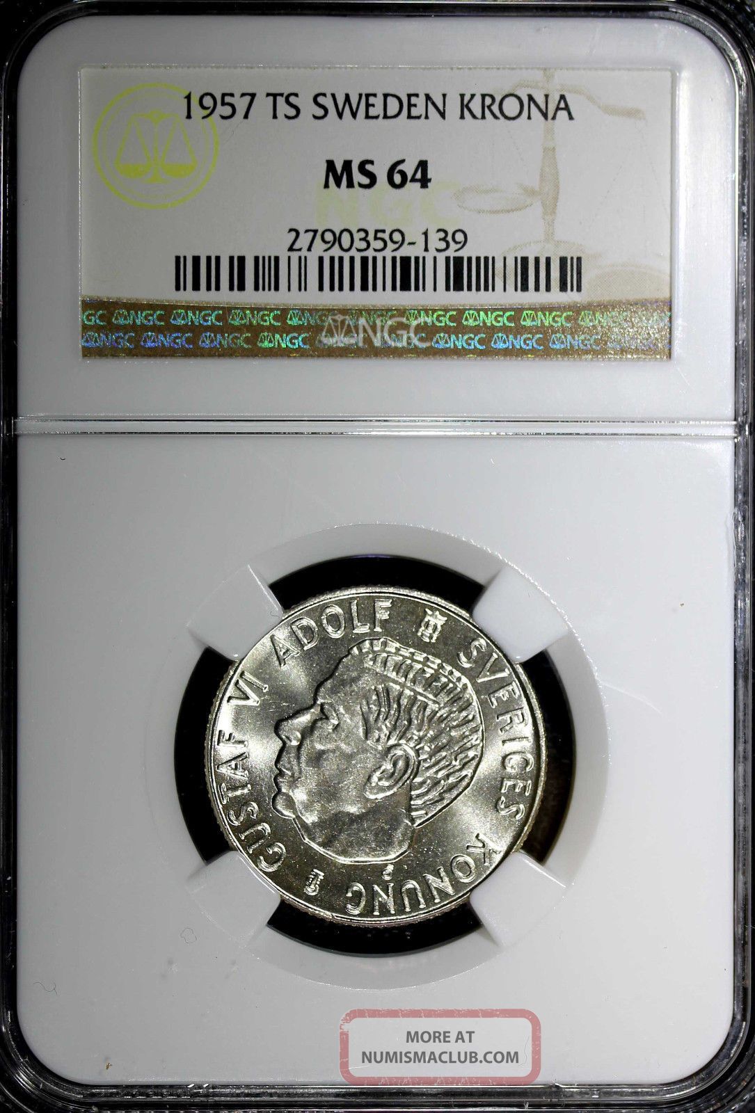 Sweden Gustaf Vi Silver 1957 Ts 1 Krona Ngc Ms64 Bu Km 826 N R