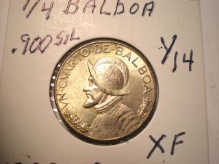 1930 1/4 Balboa Xf, .  900 Silver Y 14 Panama photo