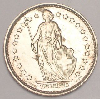 1970 Switzerland Swiss 1 Franc Helvetia W/shield Coin Xf photo