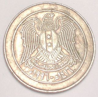 1996 Syria Syrian 10 Pounds Islamic Falcon Ruins Coin F photo